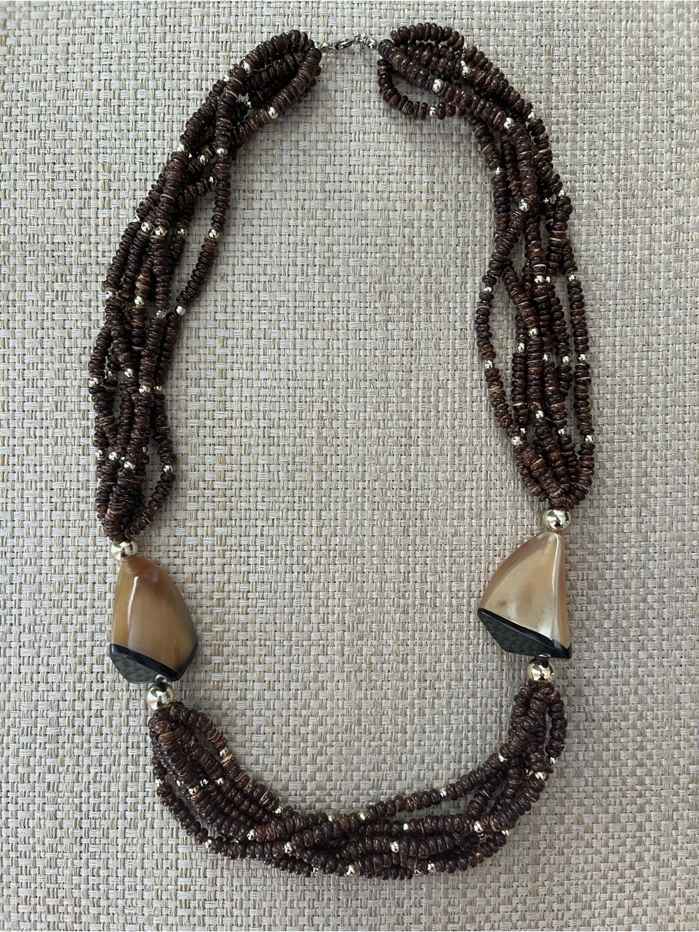 Vintage Brown Beaded Necklace with Beige  Accents